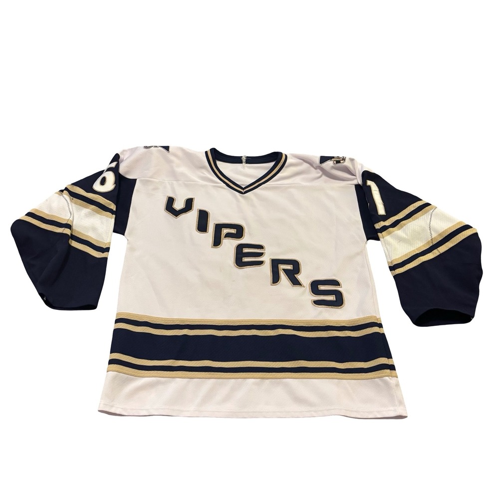 Athletic Knit AK Westchester Vipers Hockey Jersey Mens White Navy Gold 61 Large